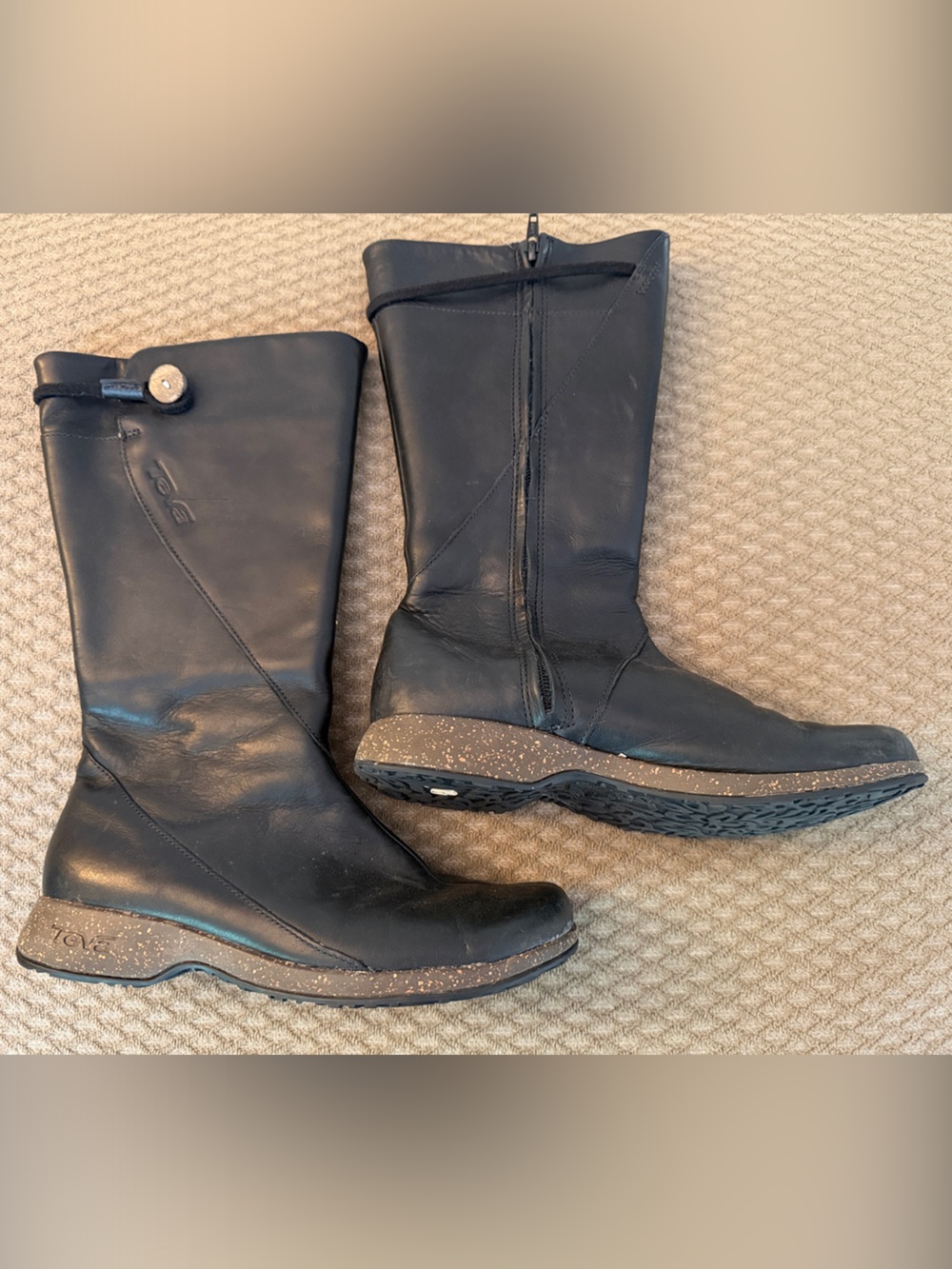 Teva Black Leather Mid-Calf Boots with Cork-Flecked Sole Eco- friendly